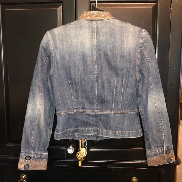 INC Adorable Sequins Rhinestones & Metallic Cropped Denim Jacket-4P-#0051 - Picture 6 of 7